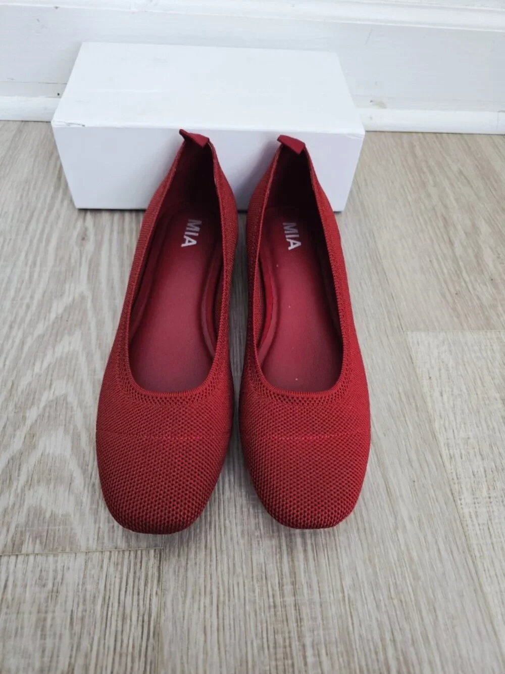 Mia Rasia Red Ballet Ballerina Flats Shoes 11 Knit Slip On Round Toe Womens